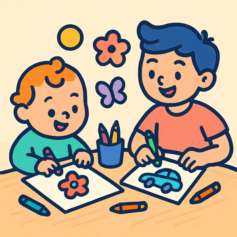 ילדים בגילים שונים צובעים יחד