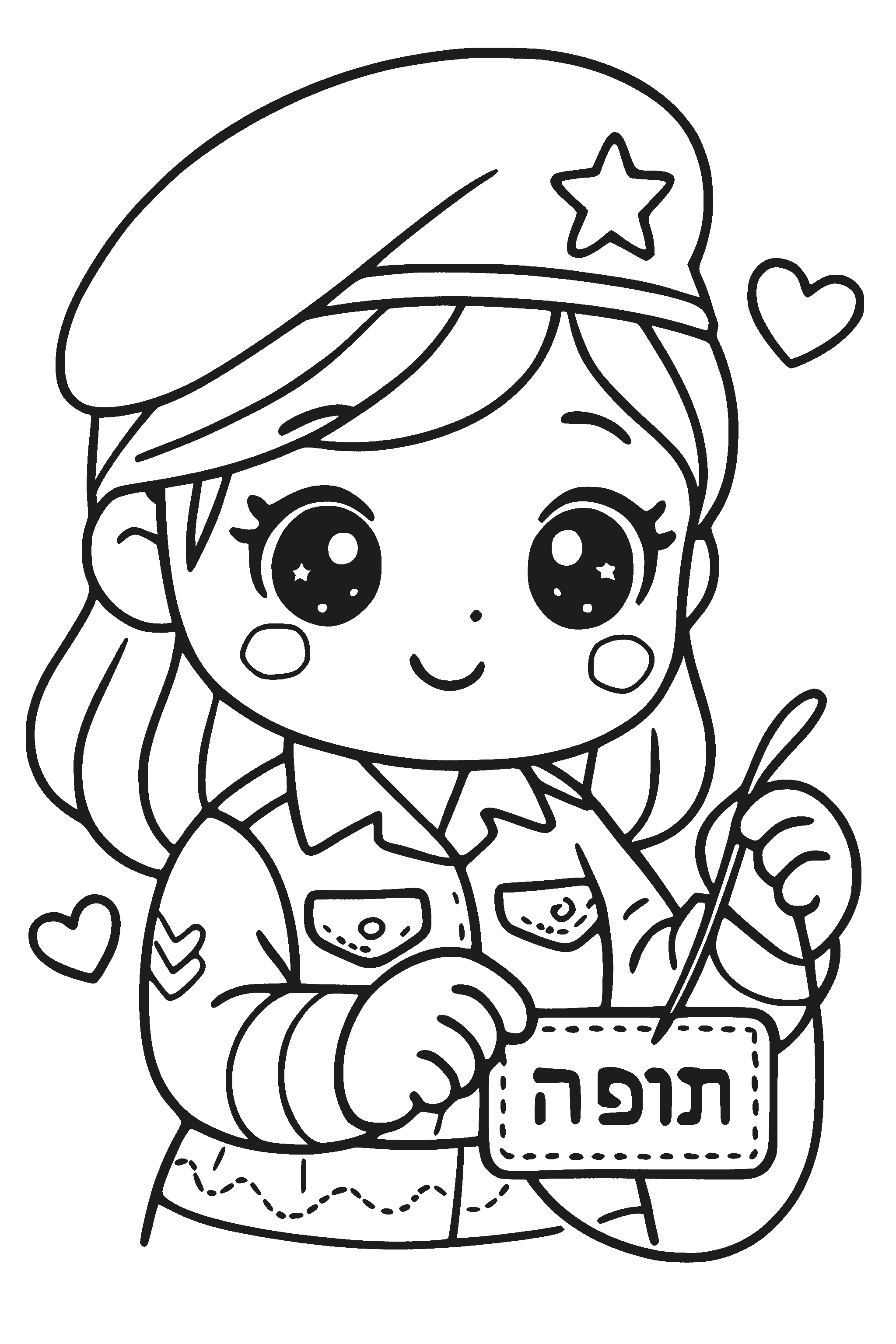חיילת תופרת תג שם — דף צביעה חיילים וצבא להדפסה