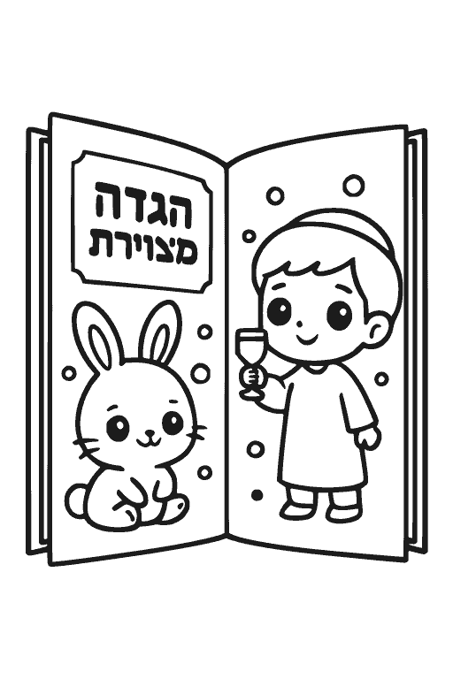 הגדה מצוירת פתוחה — דף צביעה פסח להדפסה