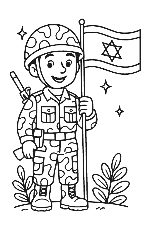 דף צביעה חייל עם דגל להדפסה