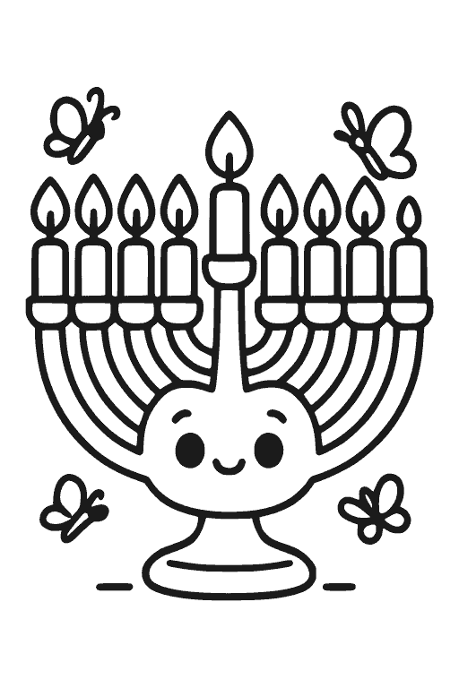 דף צביעה חנוכייה צבעונית להדפסה