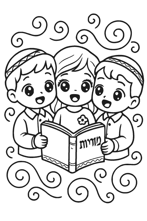 ילדים שרים זמירות — דף צביעה שבת להדפסה