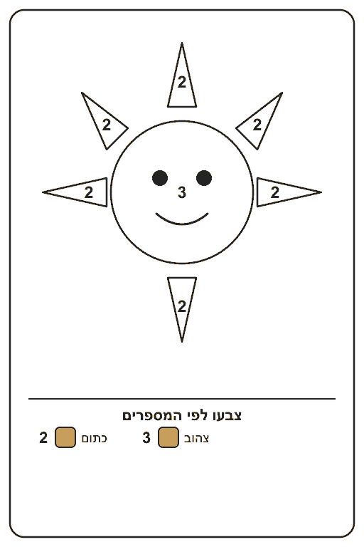 דף צביעה לפי מספרים שמש מחייכת להדפסה