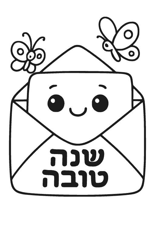 מעטפת שנה טובה — דף צביעה ראש השנה להדפסה