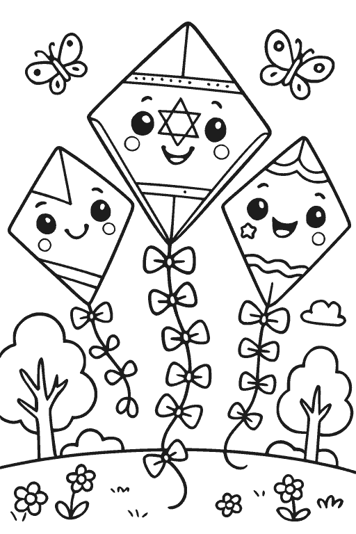 עפיפוני עצמאות בפארק — דף צביעה חגים להדפסה